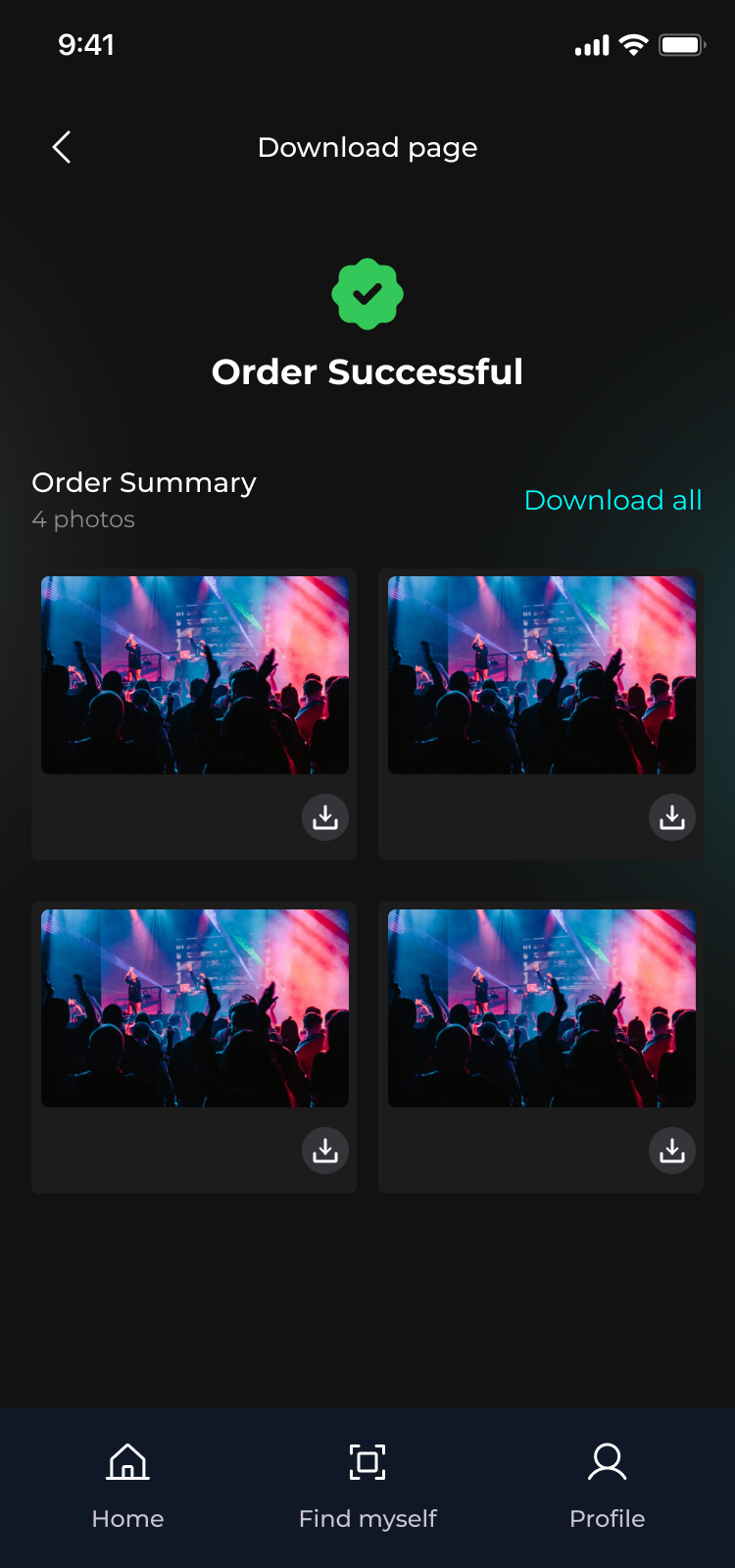 Order successful — download photos